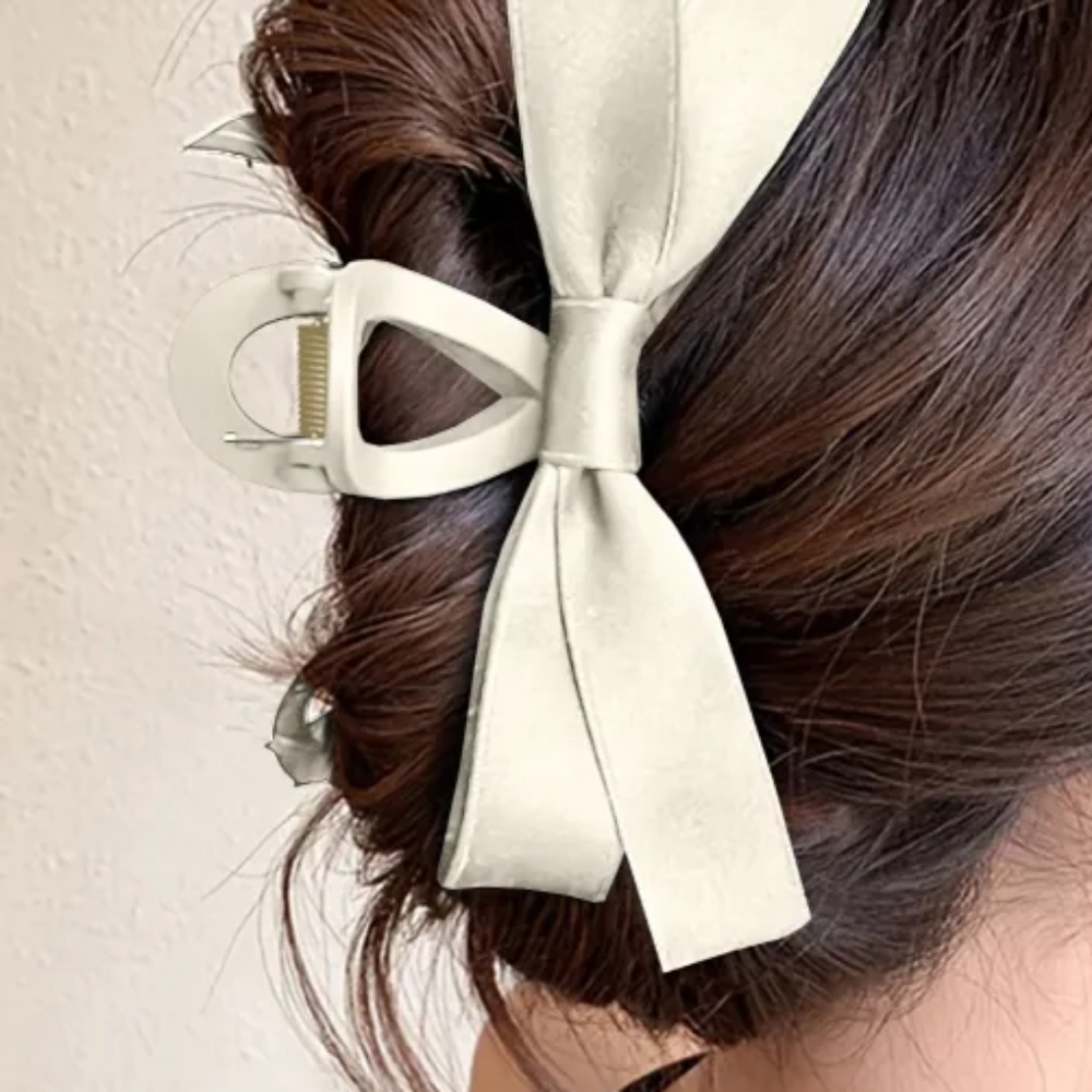 White bow large hair claw clip